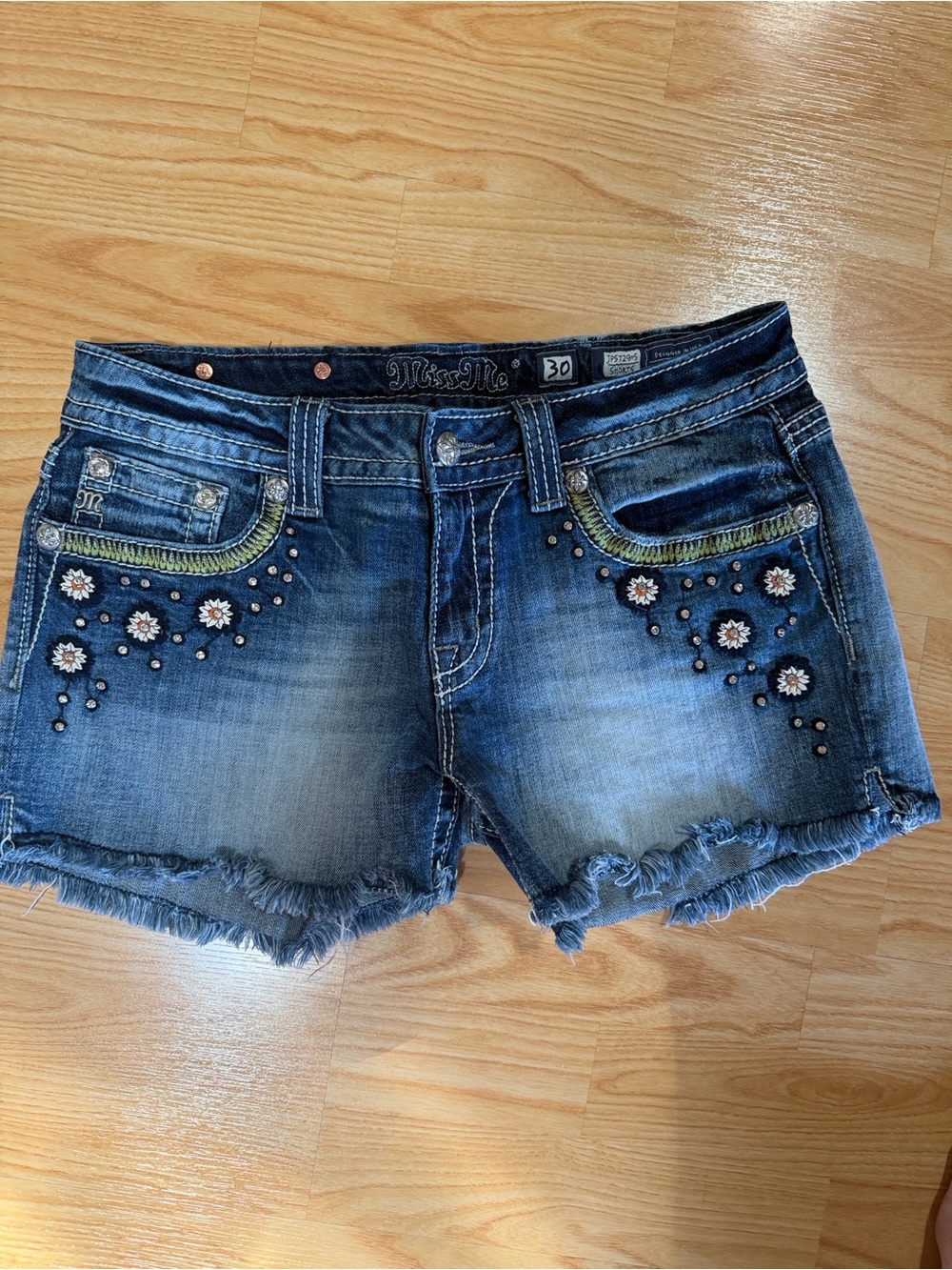 Miss Me Embellished Dark Blue Denim Cutoff Shorts